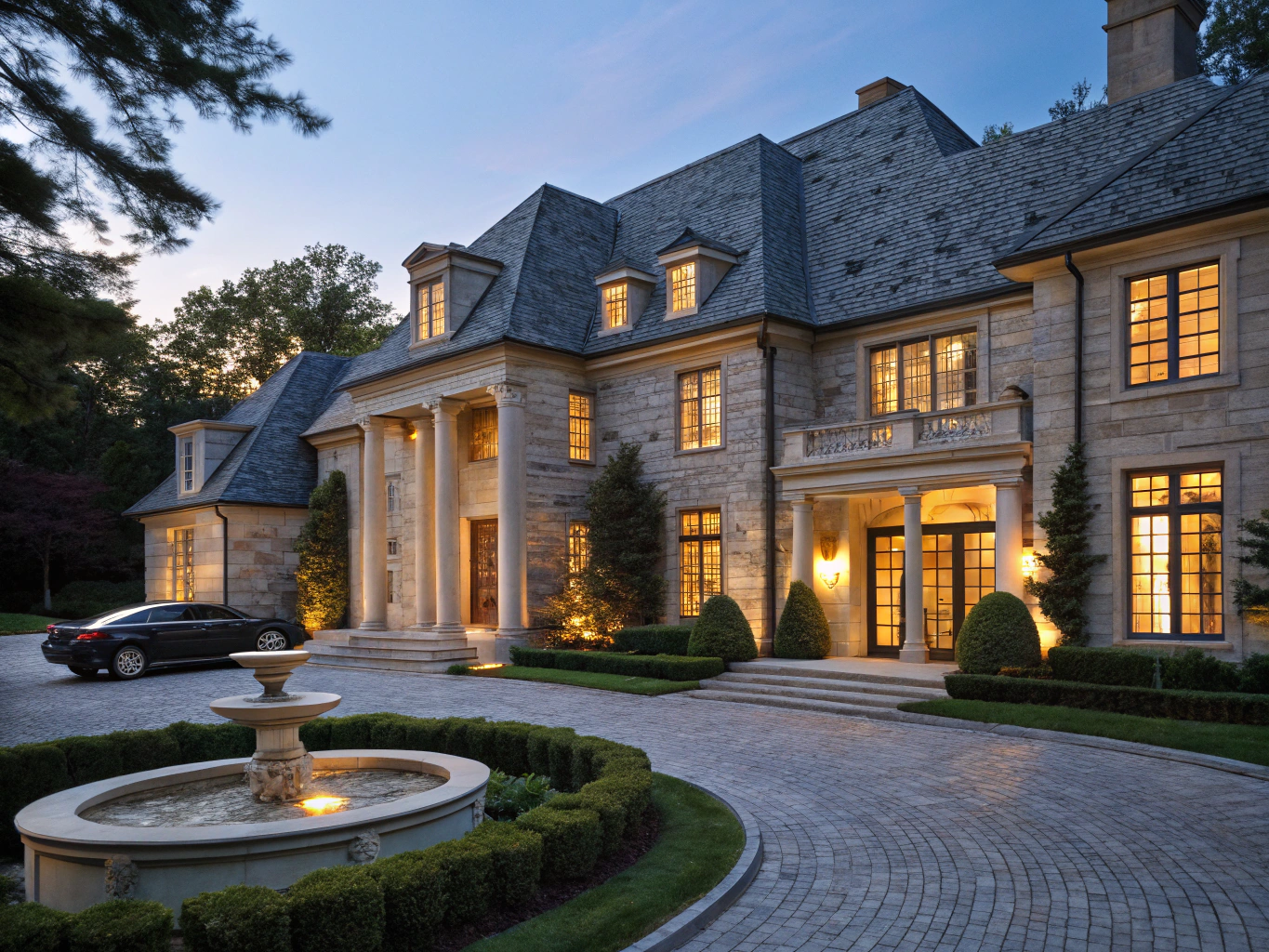 Luxury estate with professional landscape lighting