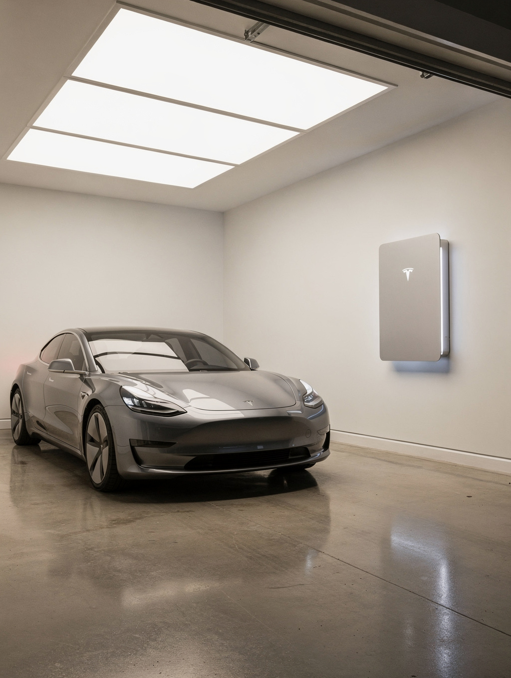 Electric vehicle charging station installed in a residential garage