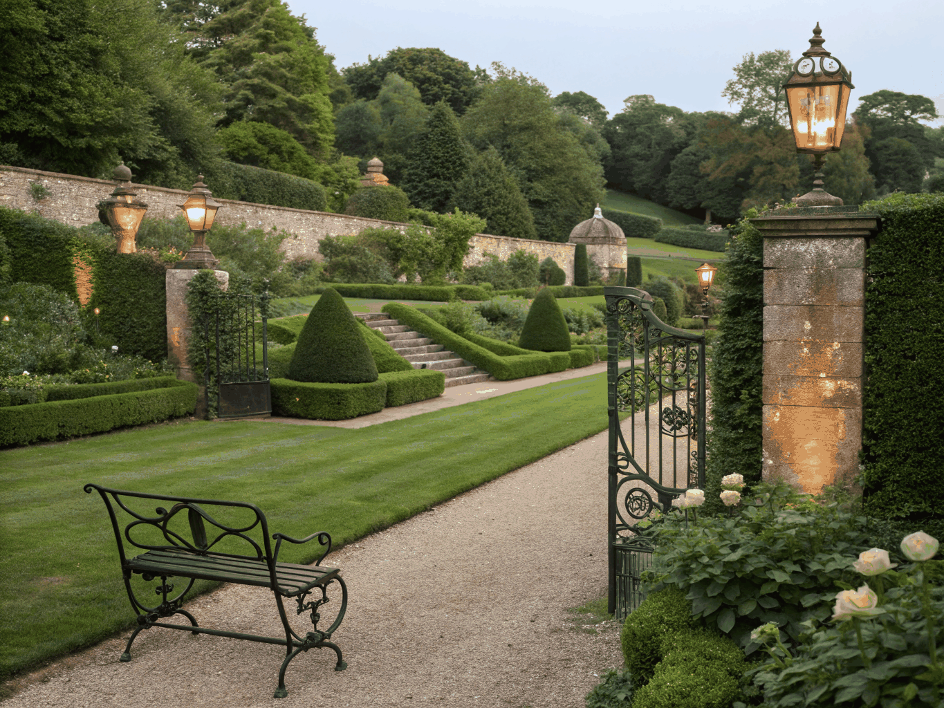 Elegant landscape lighting illuminating a Franklin estate garden