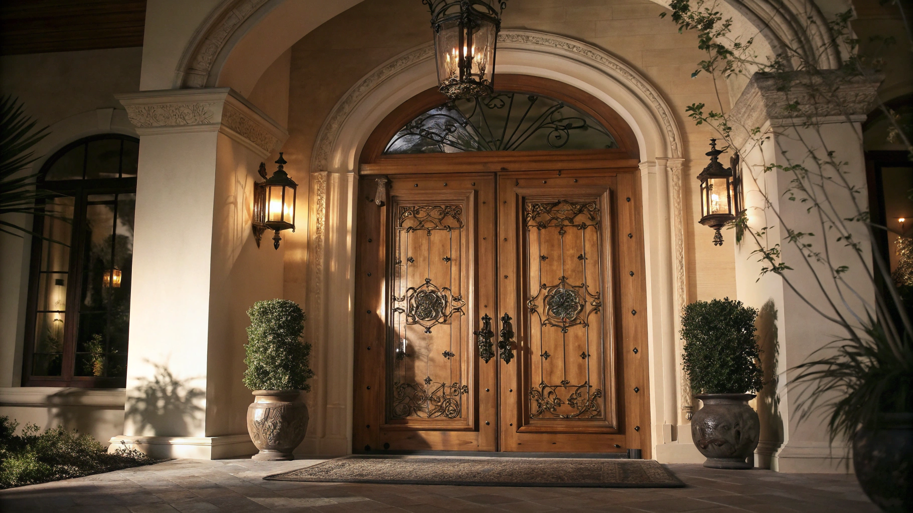 Elegant holiday entryway lighting