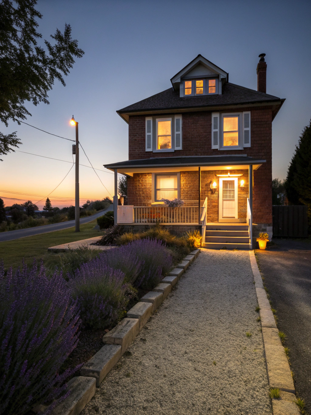 Professional landscape lighting installation highlighting a beautiful home exterior at dusk